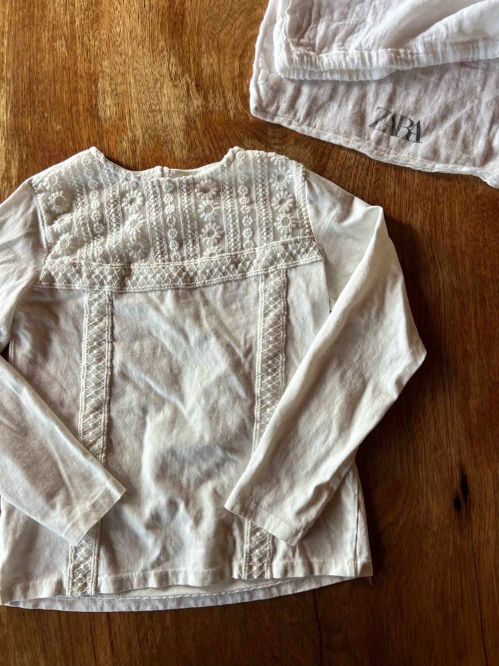 Zara Girls White Embroidered Lace Long Sleeve Top with Free Bag Spring School